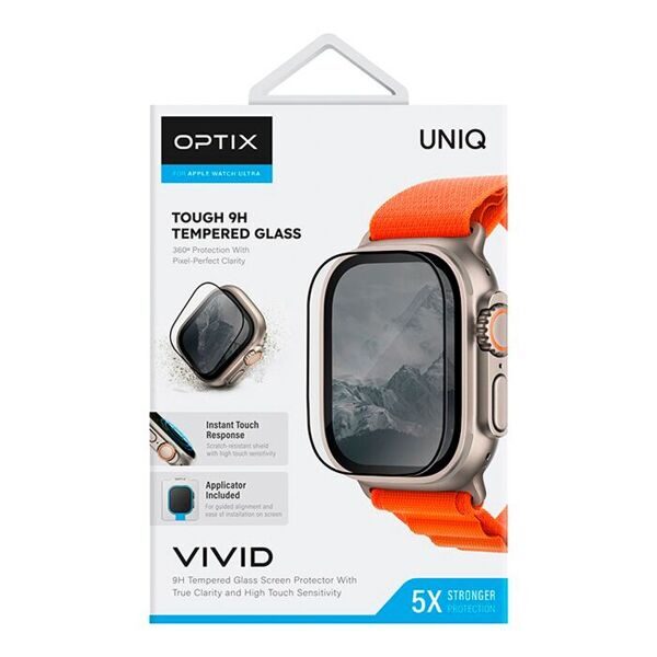 Uniq стекло для Apple Watch Ultra 49 mm OPTIX Vivid (true colors) Clear/#000000|Black| (+installer)
